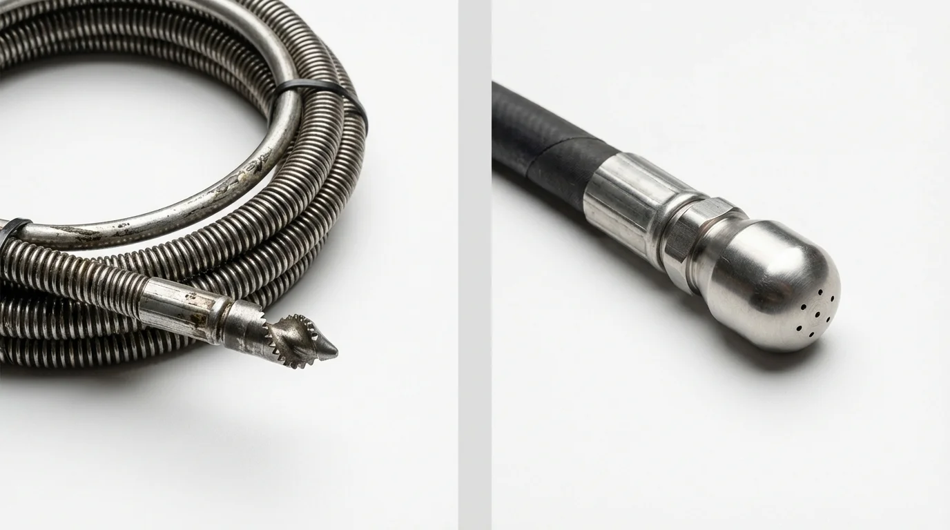 Drain snake cable and hydro jetting nozzle used for drain cleaning in Guildhall, VT