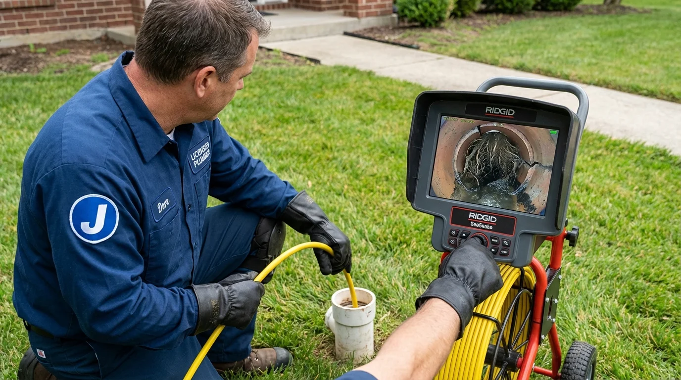 Sewer camera inspection being performed by Johns Plumbing LLC in Guildhall